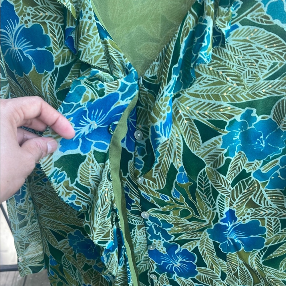 Green and Blue Wrap Midi 2 piece set skirt and blouse Cocktail - Picture 3 of 10